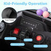 Foot pedal and dashboard controls of the 24V ride-on toy truck for kids, featuring high/low speed and one-button start.