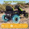 Green 24V ride-on tractor showcasing high-strength, anti-slip wheels for durable outdoor adventures, ideal for kids'.
