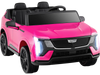 Pink licensed Cadillac ride-on truck for 2 kids, featuring remote control, safety belts, and built-in entertainment.