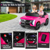 Pink 24V licensed Cadillac ride-on truck for kids, featuring joystick controls, foot pedal, and safety belts for two.