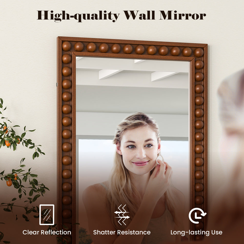 Rustic 24 x 36 inches wall mirror featuring a beaded solid wood frame, perfect for brightening any room with vintage.