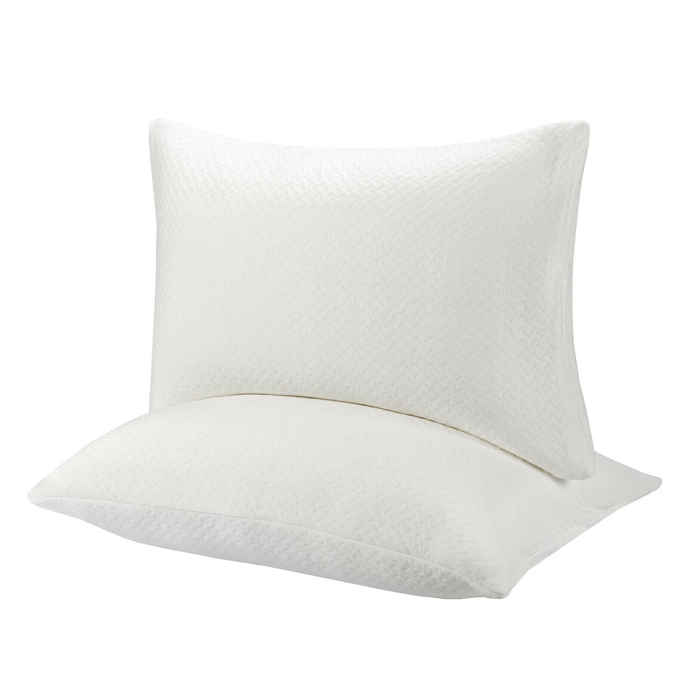Close-up of shredded memory foam bed pillow with bamboo cooling cover, featuring textured surface for enhanced.