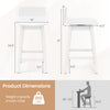 Side view of a 24.5-inch white swivel wooden bar stool with rubber wood legs, featuring a low back and adjustable.
