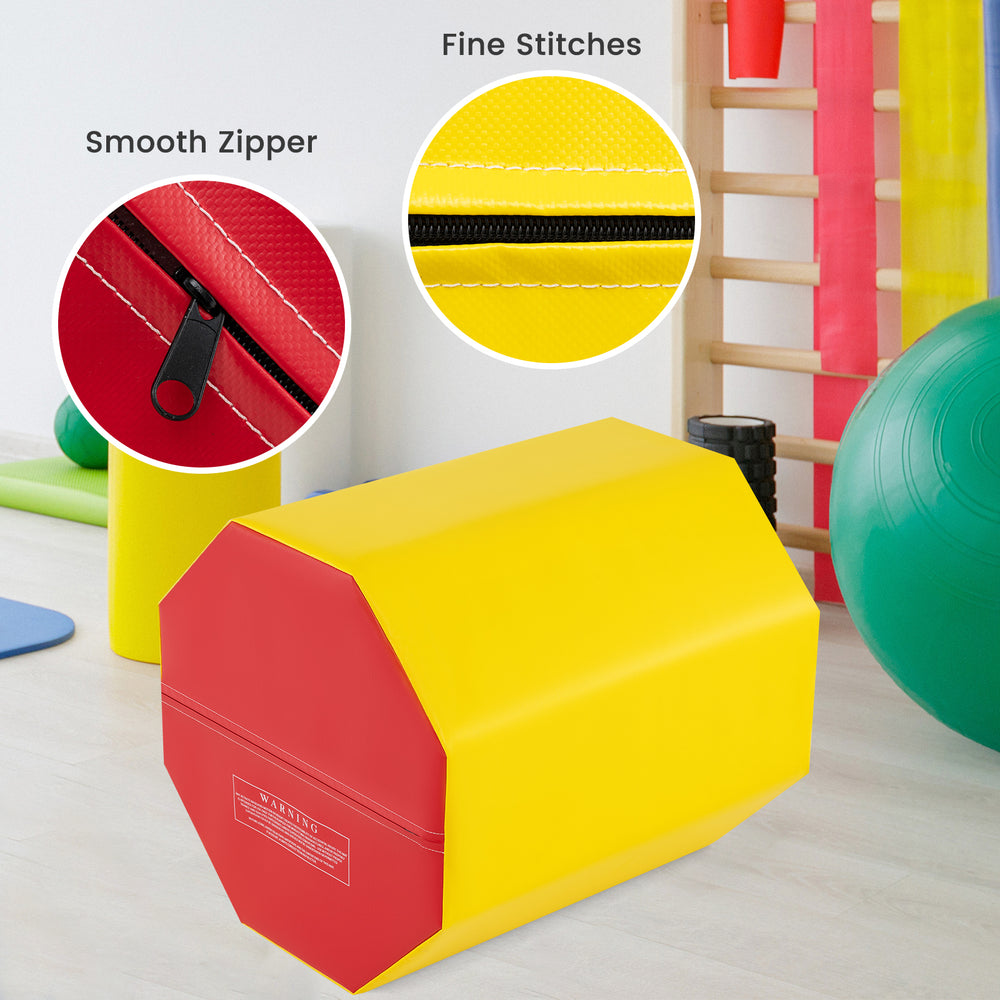 Octagon gymnastics mat in yellow with waterproof cover, smooth zipper, and fine stitches for safe training and easy.