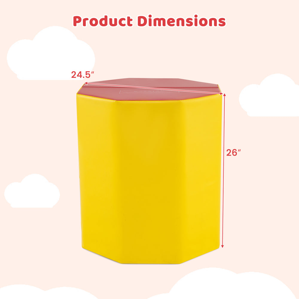 Yellow octagon gymnastics mat measuring 24.5 inches, featuring a waterproof zippered cover for safe training use.