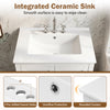 Modern bathroom vanity with integrated ceramic sink, 3 pre-drilled faucet holes, and rounded corners for easy cleaning.