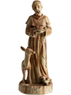 St. Francis statue with bird feeder, rustic brown, 24.5 inches tall, perfect for garden or home decoration.