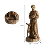 St. Francis statue with bird feeder, rustic brown, 24.5 inches tall, ideal for garden or home decoration.