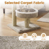 24" beige cat tower featuring two plush perches, scratching posts, and a dangling ball for playful comfort.