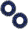 Two 24-inch pre-lit artificial Christmas wreaths featuring 50 LED lights and natural pine cones for festive decor.