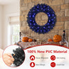 24-inch pre-lit artificial Christmas wreath made of flame-retardant PVC, featuring 50 warm white LED lights for festive decor.