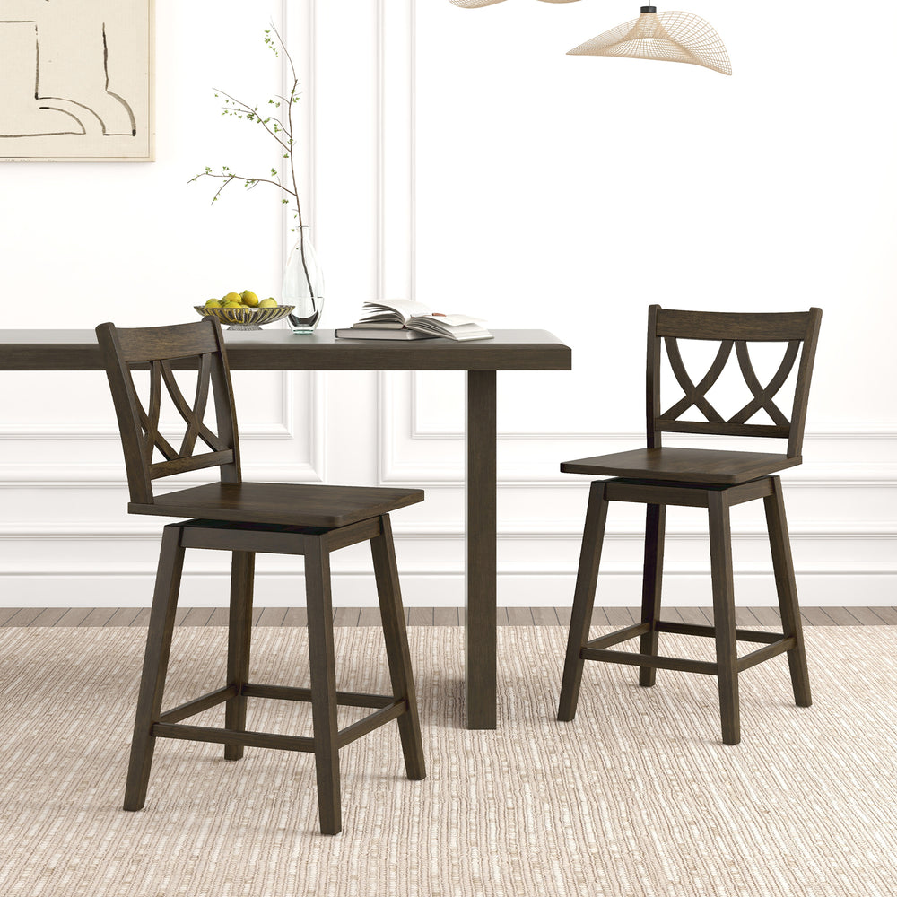 24/29 Inch Bar Stool Set of 2 Wooden Bar Chairs with Rubber Wood Frame-24 inches - Gallery View 1 of 9