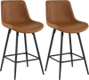 Set of 2 brown 24-inch bar stools with backs and footrests, featuring a sleek design and sturdy black metal legs.