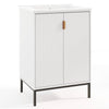 White 24-inch bathroom vanity with sink combo, double door cabinet, adjustable shelf, and sturdy metal legs for.