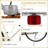 Front reflector, rear reflector, and kickstand on the 24-inch beige beach cruiser bike for enhanced safety and convenience.