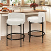 Curved backrest 24-inch boucle counter stools set of 2 in white sherpa fabric for kitchen or bar use.