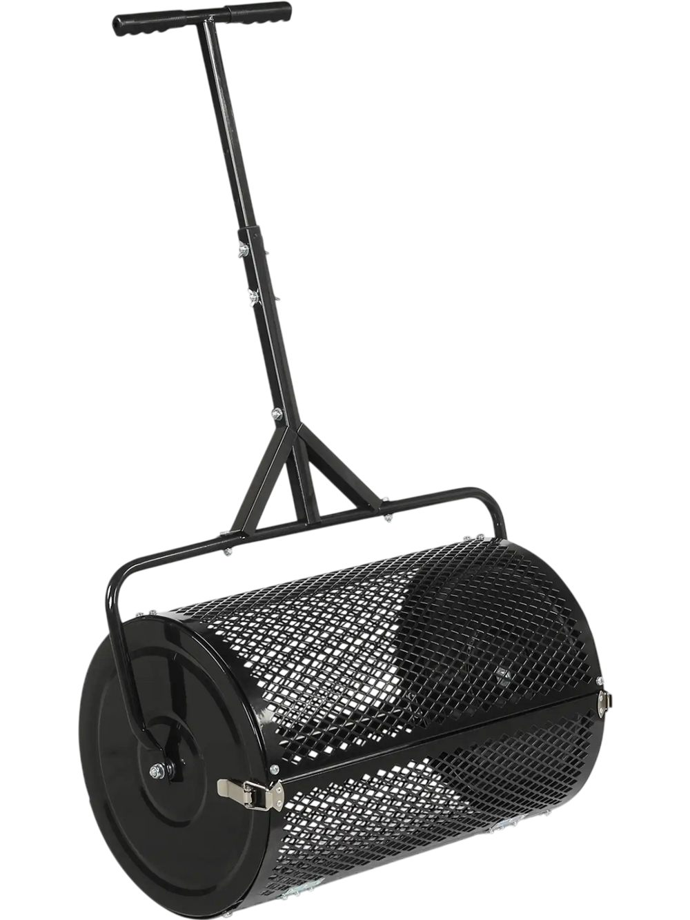 24-inch compost spreader roller with adjustable T-shaped handle for easy lawn and garden topdressing and efficient.