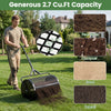 24-inch compost spreader with adjustable T-handle, showcasing peat moss and compost for efficient lawn topdressing.