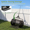 24-inch compost spreader with wide loading door and adjustable T-shaped handle for easy filling and efficient lawn care.