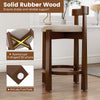Counter height bar stool with backrest in beige, featuring solid rubber wood and anti-slip foot pads for stability.