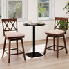 Counter height barstools with backrest and upholstered seat cushions in oak, perfect for kitchen or dining room use.