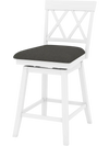 White 24-inch counter height barstool with a curved backrest and black upholstered seat cushion for kitchen or dining.