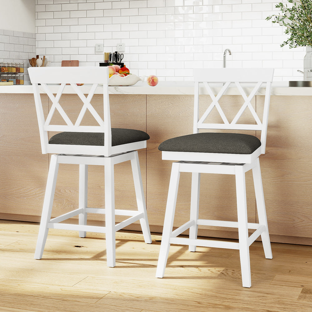 24 Inch Counter Height Barstools with Backrest and Upholstered Seat Cushion for Kitchen,Dining Room-White - Gallery View 1 of 9