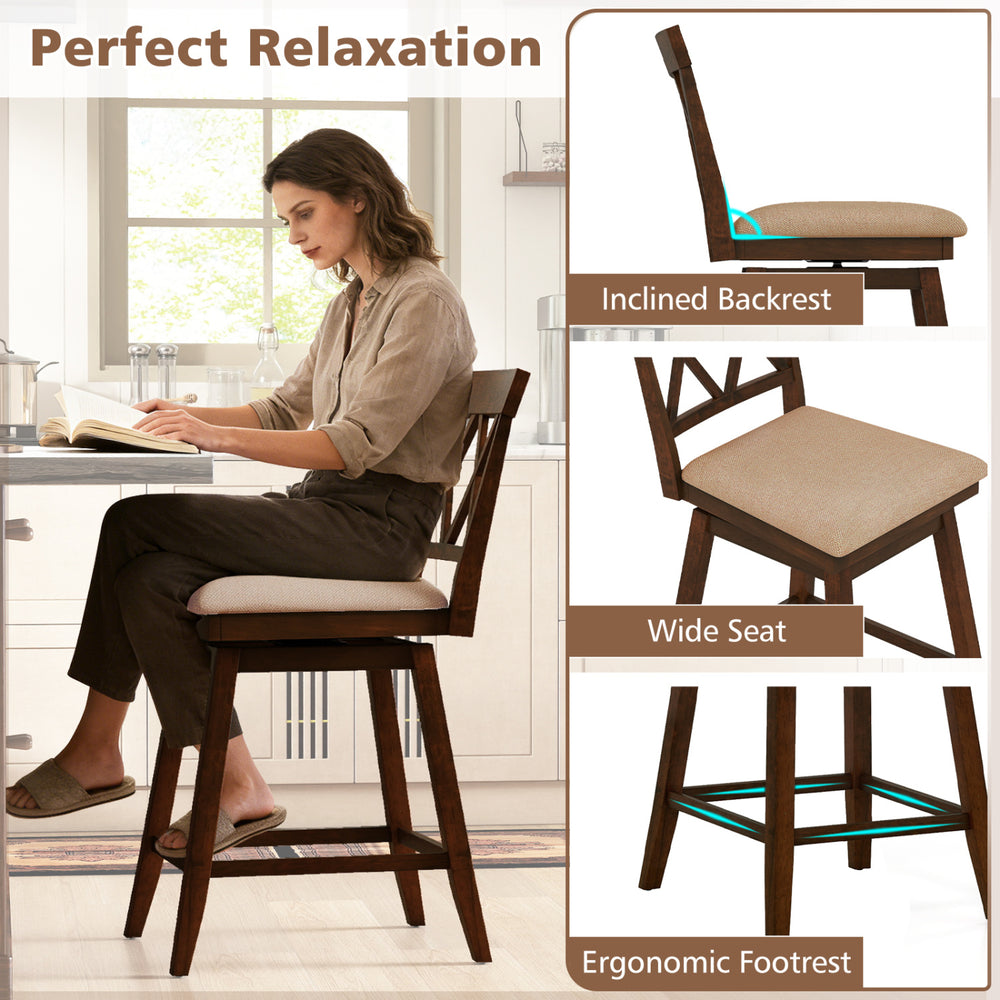 24-inch counter height barstool set with ergonomic backrest and cushioned seat, ideal for dining and bar areas.