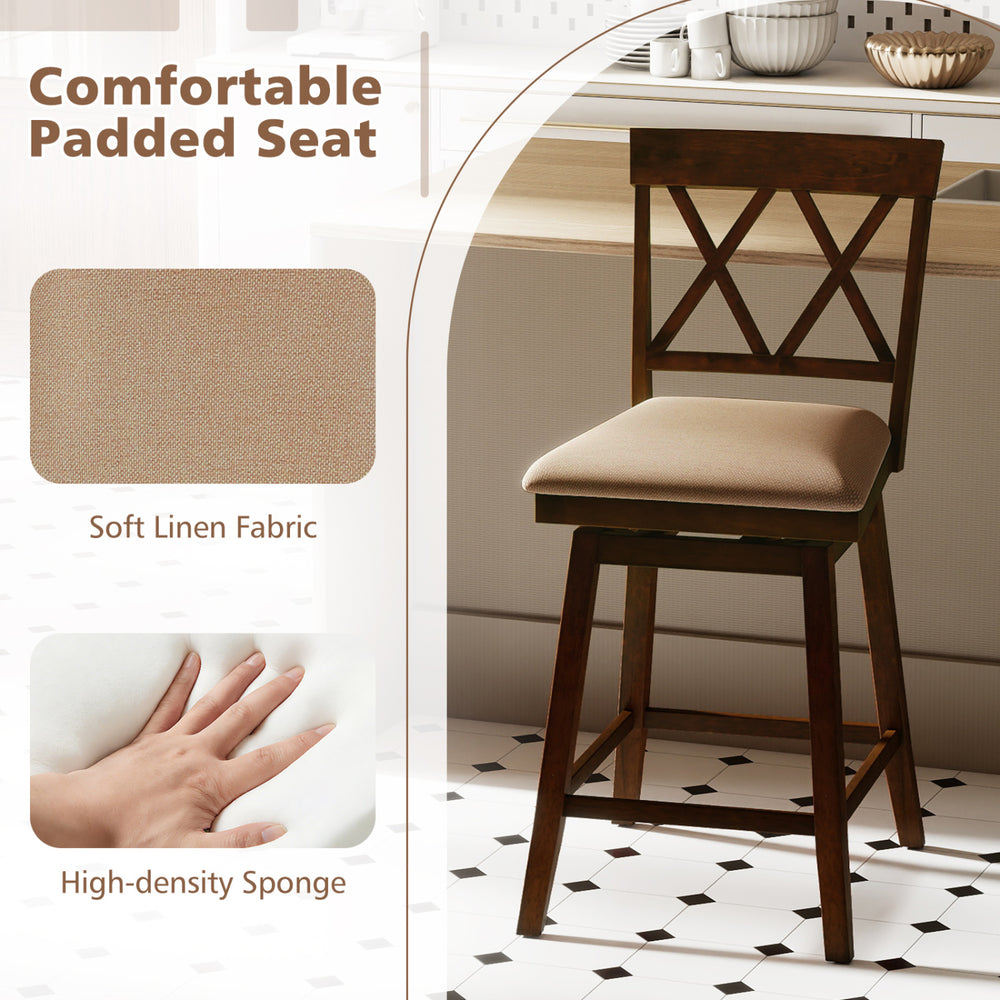 24-inch counter height barstool with a padded linen seat and ergonomic backrest, ideal for dining and bar areas.