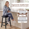 Black 24-inch counter height saddle bar stool with ergonomic seat, ideal for kitchen island seating and space-saving.