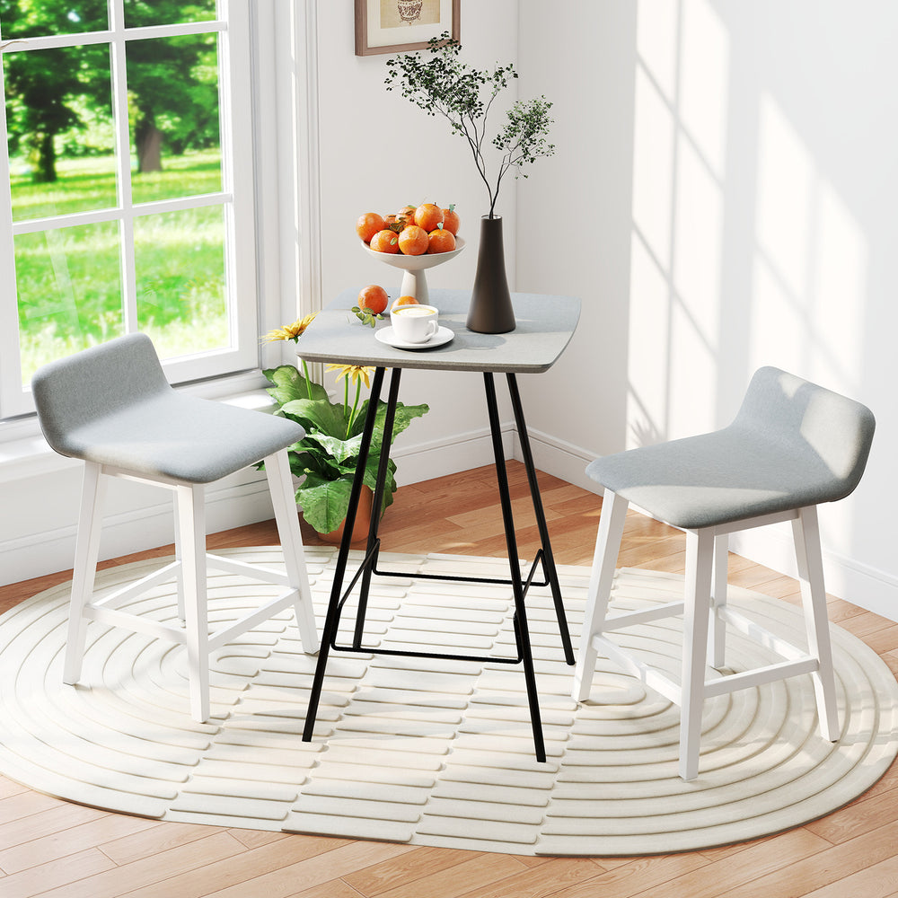 Counter height bar stools set of 2 with low back in white, featuring faux linen fabric, ideal for kitchen islands.
