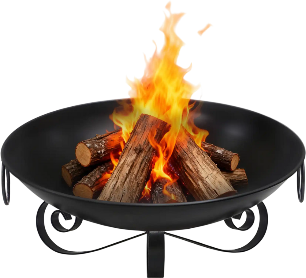 24 Inch Heavy-Duty Metal Fire Pit Bowl Outdoor Wood-Burning Firepit with Handles