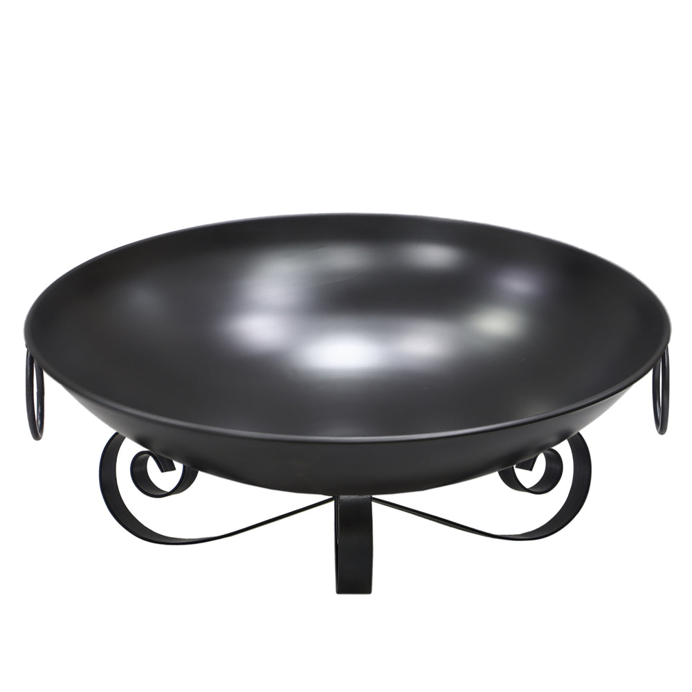24-inch heavy-duty metal fire pit bowl with handles, designed for outdoor use, perfect for cozy bonfires and gatherings.