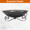 Heavy-duty 24-inch metal fire pit bowl with handles and unique legs, perfect for outdoor bonfires and gatherings.