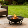 24-inch heavy-duty metal fire pit bowl with handles, perfect for cozy outdoor gatherings and bonfires in the backyard.