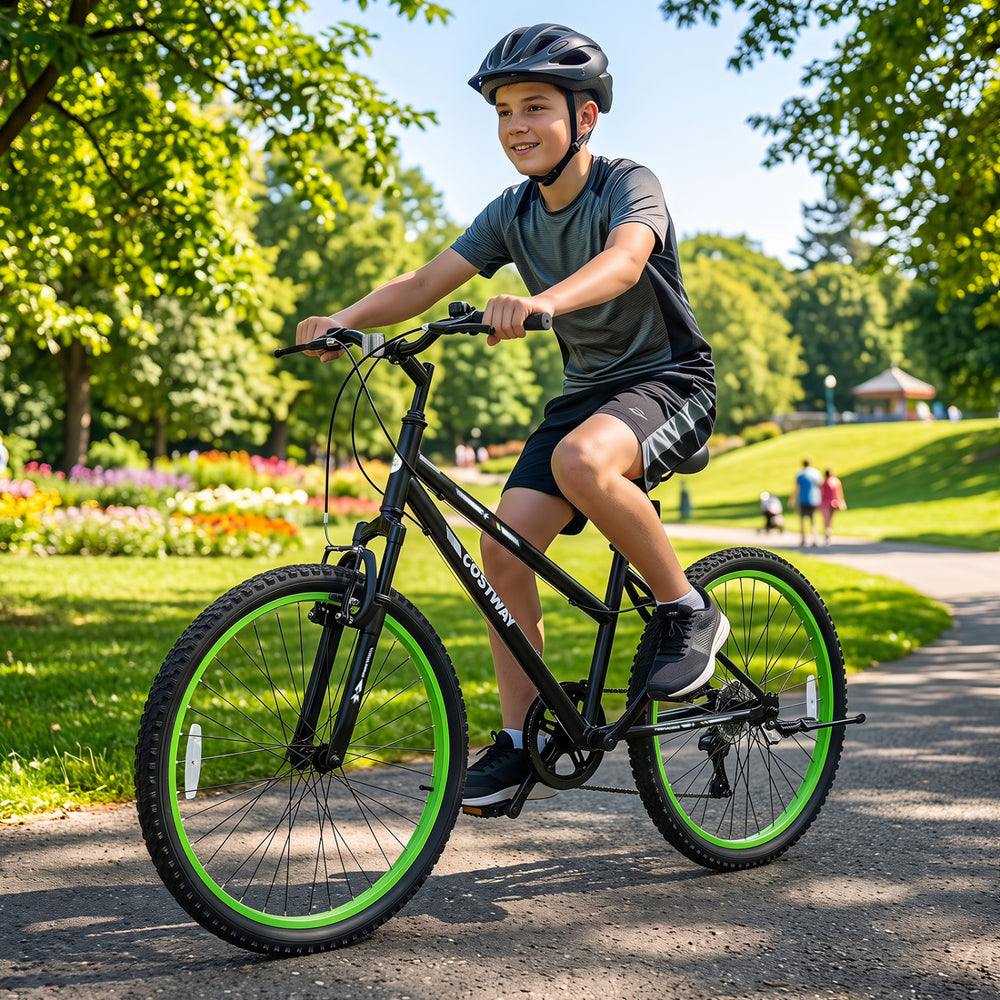 24 Inch Kids Mountain Bike Adjustable with 7 Speed and Suspension Fork-Black - Gallery View 1 of 10