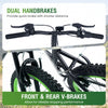 Dual handbrakes and front & rear V-brakes on the 24-inch kids mountain bike ensure reliable stopping performance.