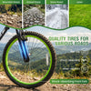 24-inch kids mountain bike in black features anti-slip tires, shock-absorbing front fork, and adjustable height for comfort.