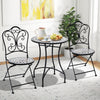 Black 24-inch patio bistro table with ceramic tile top and two matching chairs, perfect for indoor or outdoor.