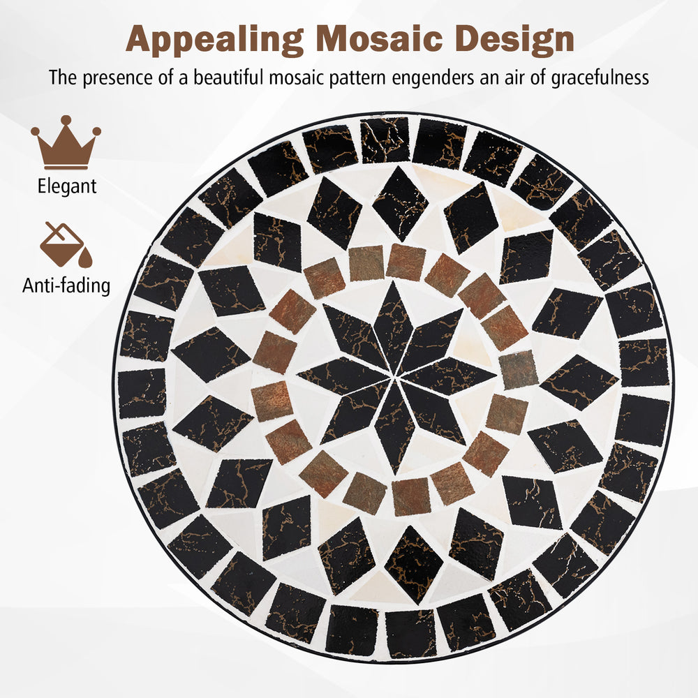 24-inch patio bistro table with appealing mosaic design and ceramic tile tabletop, perfect for indoor and outdoor use.