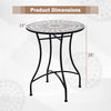 24-inch patio bistro table with ceramic tile tabletop, black metal frame, ideal for indoor and outdoor use.