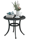24-inch patio side table in rustic brown with elegant patterns, perfect for poolside or balcony use.