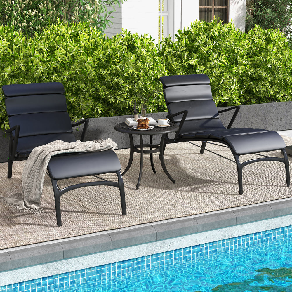 Rustic brown 24-inch patio side table with elegant patterns and adjustable footpads, perfect for poolside or balcony.