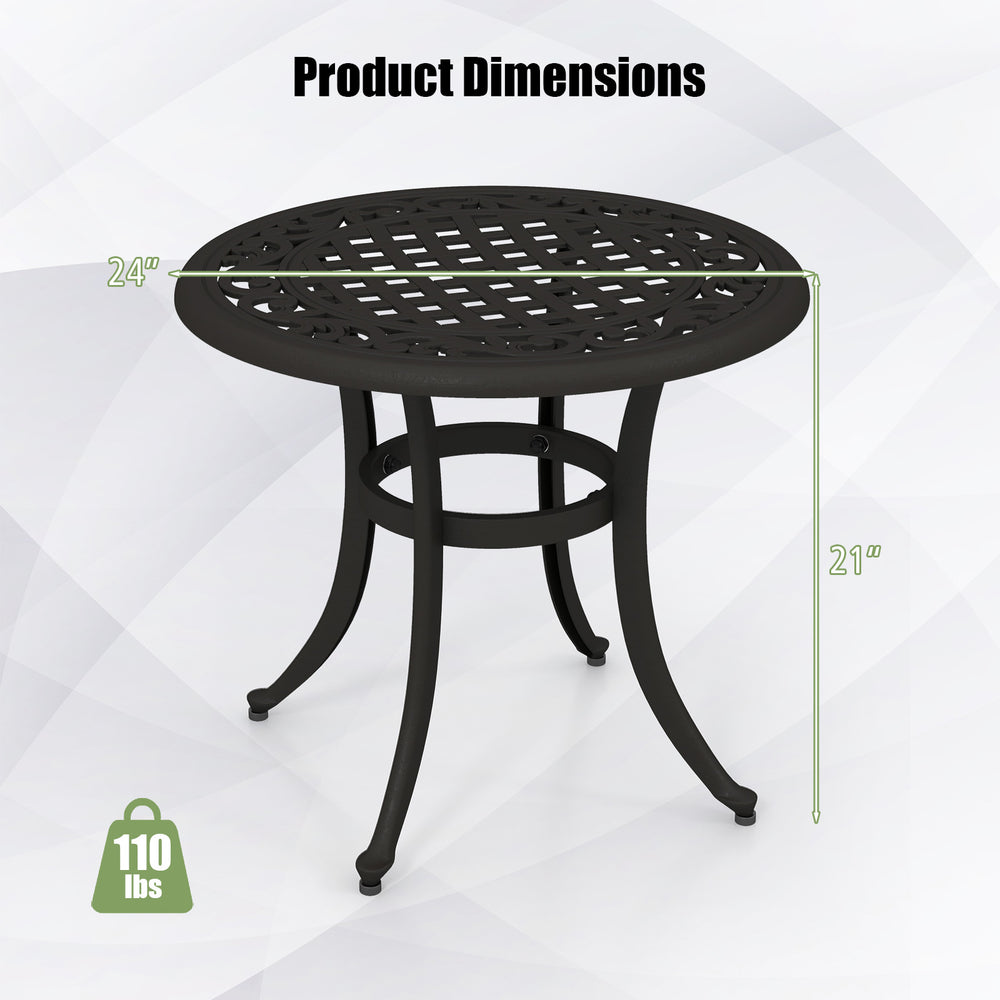 24-inch rustic brown patio side table with adjustable footpads, featuring a vintage design, ideal for outdoor use.