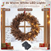 24-inch pre-lit Christmas wreath with 35 warm white LED lights, featuring natural branch tips and pine cones for.