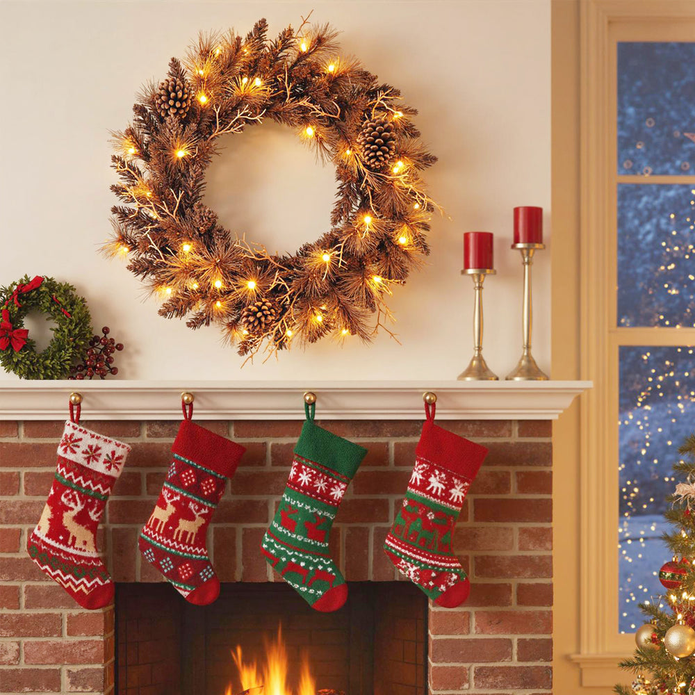 24 Inch Pre-lit Christmas Wreath with 105 Branch Tips and 35 Warm White LED Lights-2 pieces - Gallery View 1 of 10