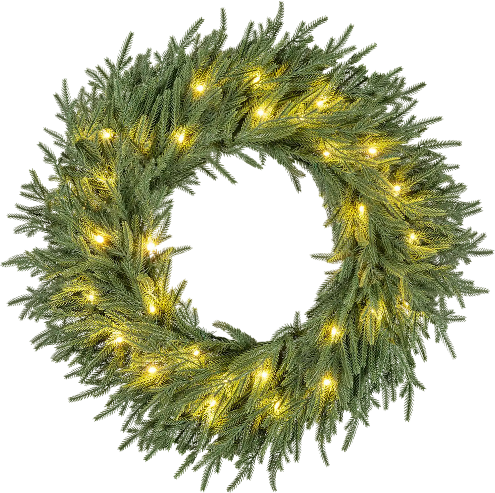 24 Inch Pre-lit Christmas Wreath with 108 Branch Tips and 35 Warm White LED Lights for Wall Window