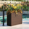 Tall raised garden bed made of weatherproof PE rattan, featuring vibrant flowers, ideal for outdoor patios.