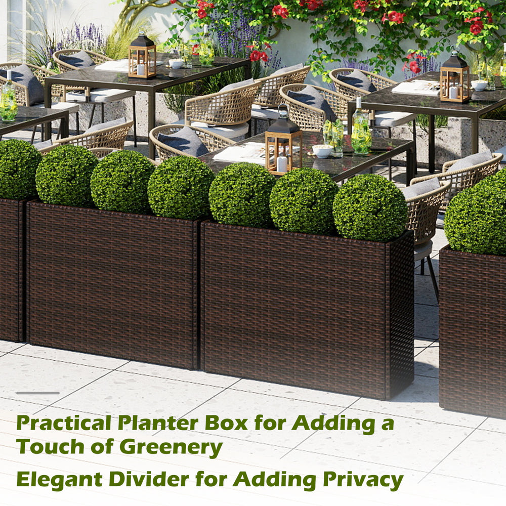 Tall raised garden bed made of weatherproof PE rattan, ideal for adding greenery and privacy in outdoor spaces.