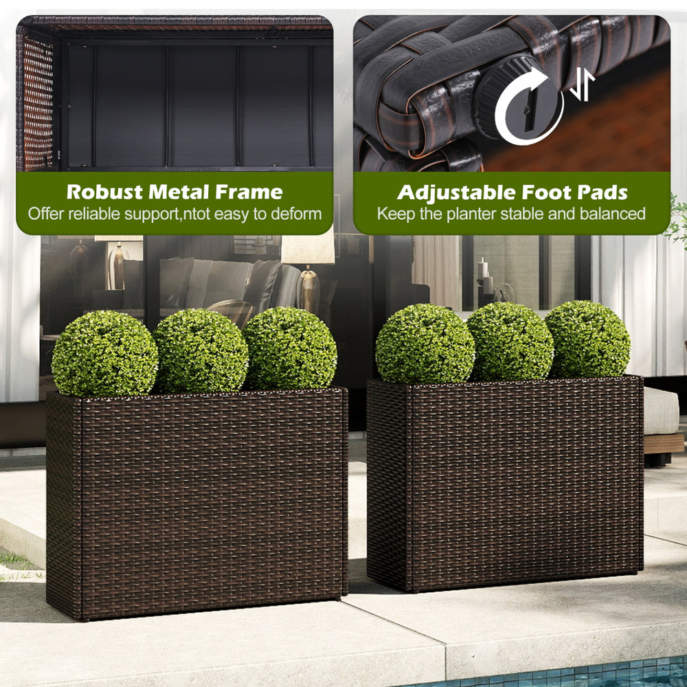 24-inch tall raised garden bed made of weatherproof PE rattan, featuring a sturdy metal frame and adjustable foot pads.